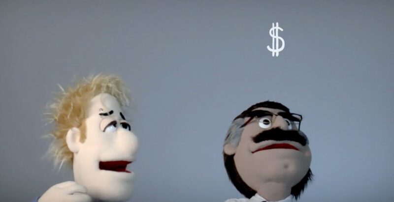 two puppets brainstorming