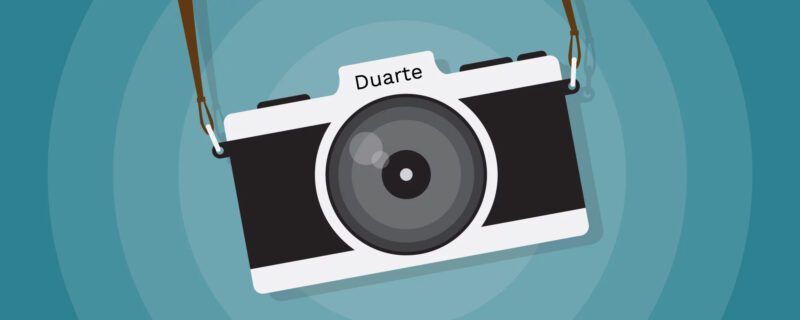 illustration of film camera with the words Duarte on it