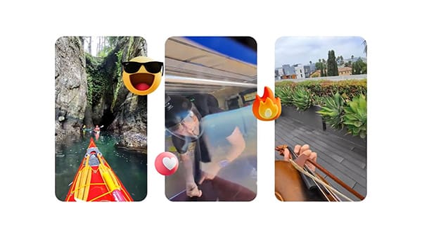 Three screenshots of live videos with emoji reactions.