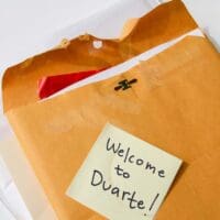 envelope that says welcome to duarte