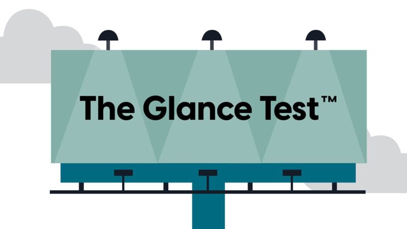 A billboard reads "The Glance Test".