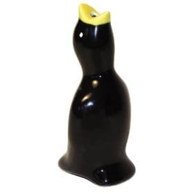 Ceramic black bird with beak raised to allow for steam to flow out of it