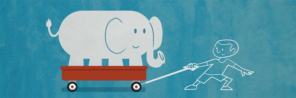 boy pulling elephant in wagon cartoon representing overcoming audience resistance practically