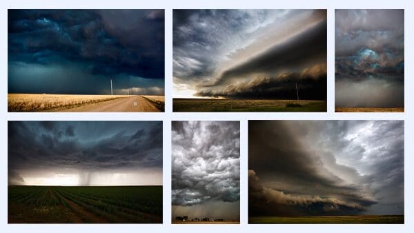 Collage of photos taken by Camille Seaman's chasing storms