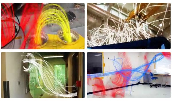 video about gravity that simulated light in red, yellow and blue that sparked, arched and popped