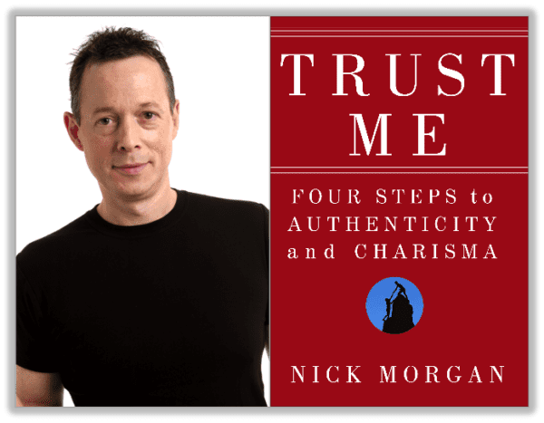 Cover of the book "Trust Me" next to a headshot of Nick Morgan, the author