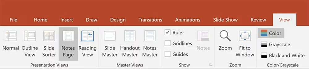 how to add speaker notes in PowerPoint - method two