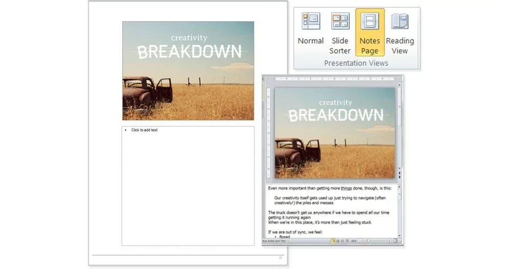 PowerPoint notes view to develop handouts
