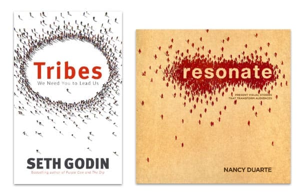Side by side comparison of Seth Godin's book cover "Tribes" and Nancy Duarte's "Resonate" book cover