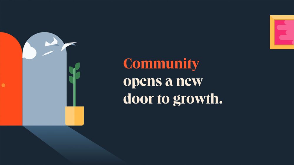 Hubspot banner with text "Community opens a new door to growth"